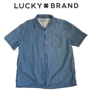 BLUE DENIM STYLE BUTTON UP SHIRT MEN’S LUCKY BRAND SHORT SLEEVE
